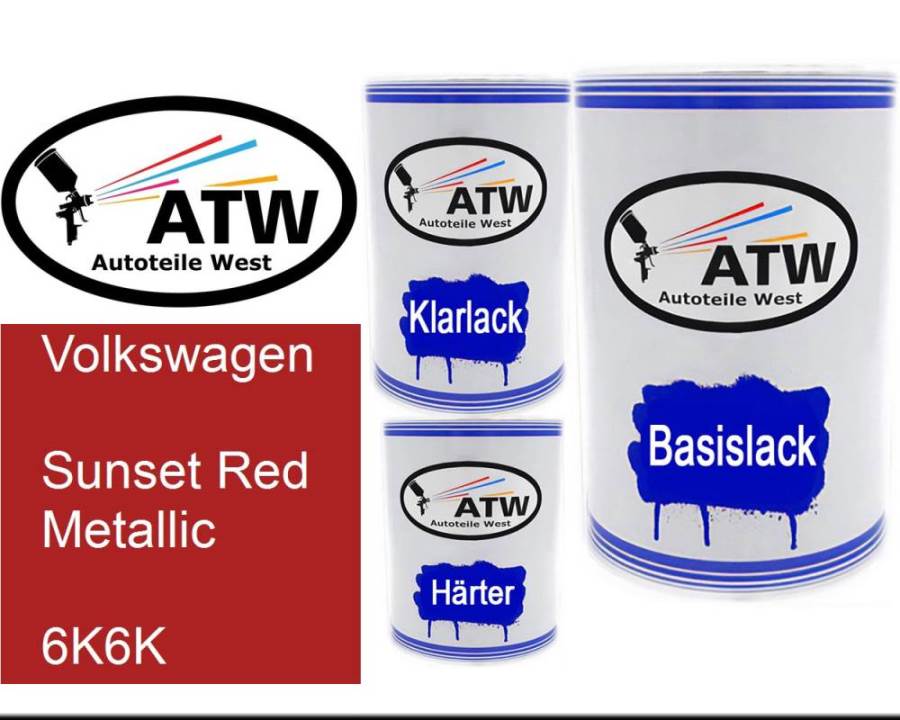 Volkswagen, Sunset Red Metallic, 6K6K: 500ml Lackdose + 500ml Klarlack + 250ml Härter - Set, von ATW Autoteile West.